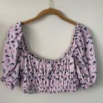 For Love & Lemons  Lola Pointelle Crop Top Pastel Purple Floral Ruched Photo 5