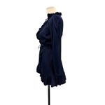 Aritzia  Sunday Best Taro Wrap Dress Mini Ruffle‎ Satin Navy Blue Size 00 Photo 4