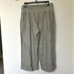 Ozange Linen Pants Women’s Lg Pullon Capri Wide Leg Coastal Beach Neutral Tan Photo 2