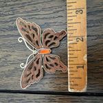 Vintage Beautiful Wooden Gold Style Brass Butterfly Brooch 1970s Signed LC Brown Photo 8