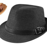 Boutique Ultrafun Straw Fedora Hat Classic Manhattan Dark Gray Black Belt Buckle Band Uni Photo 0