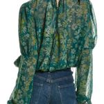 Free People  Clarrisa Floral Printed Blouse in Sea Combo Green XS Photo 1