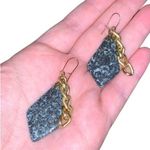 Vintage Elegant Dangle Earrings with Gold Chain and Gray Stone Element Green Photo 1