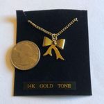 VINTAGE 14K Gold Tone Dainty Bow & Ruby CZ Pendant Necklace Photo 3