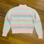 MAJOR Label Group Striped Fuzzy Mock Neck Sweater XS Pink Purple Pastel Fluffy Photo 0