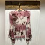 Venus  Boho Gradient Purple Tie-dye Bell Sleeve Front Crochet Tie Bust Blouse XS Photo 1
