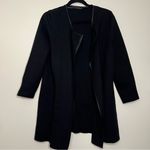 J. McLaughlin Black Open Front Cardigan Faux Leather Trim Sweater Coat M Photo 0