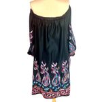 Nicole Miller Black Boho Embroidered Off The Shoulder Mini Dress 10 Flowy Whimsy Photo 6