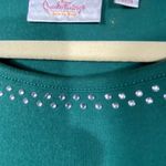 Quacker Factory Shirt Large Green Velour Sleeve Baseball Top QVC Comfy Stretchy Photo 5