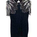 Scala Vintage Festive Dress Whimsigoth Fairy XL Black Silver Silk Sequined Beads Photo 0