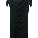 David Meister  Black Asymmetric Neck Jersey Dress Size 12 Ruched Sheath Cocktail Photo 2