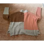 Olivaceous Oliveaceous Colorblock Mock Neck Sweater Coral Tan Brown Cashmere Blend Sz S Photo 6