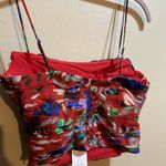 ZARA Red Floral Print Ruffled Corset Crop Top Photo 8