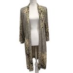 Natori Black Tan Animal Print Stretch Jersey Kimono Robe Tiger Leopard Lounge Photo 3