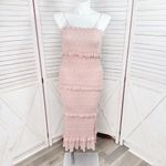 Mabel Daphne Ditsy Flower Ruffe Trim Smocked Midi Long Tube Dress Pink Large Photo 1