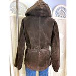 Banana Republic Brown Suede Hooded Jacket XL Tie Waist Leather AS IS Photo 1