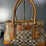 Coach  Brown and Tan Signature Jacquard Satchel Handbag Photo 0