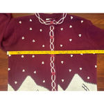 VINTAGE Joyce Medium Burgundy Cardigan with landscape & heart/dots Red Photo 12