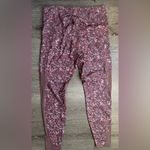 Athleta Printed Capri Leggings Side Zip Pockets Purple Pink Size L Photo 1
