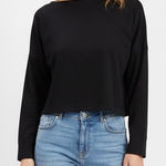 AG Adriano Goldschmied Black Long Sleeve Cotton Cropped Top Size S Photo 0