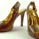 BCBGirls Sling Back Moss-tone Snakeskin Peep-toe Photo 0