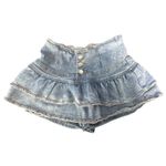 SheIn Women 28 Ruffle Denim Blue Jean Mini Skirt Casual Western Y2K Feminine Photo 4