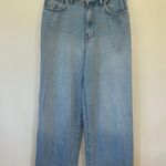 Forever 21  wide leg jeans size 26 raw hem high waist pink side stitching Photo 0