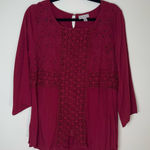 Dress Barn | Burgundy Lace Front 3/4 Length Sleeve Top | XL Photo 0