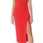 Likely Avie Gathered‑Neck Side‑Slit Midi Dress Red M NWT Halter Column Dress Photo 0