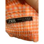 ZARA Gingham Ruched Smocked Back Crop Top Tie Straps XS Orange White #2975 Photo 5