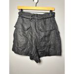 Magaschoni Black Linen Paper Bag Waist Belted Shorts Women's Size S Photo 3