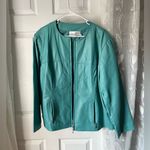 Newport News moto style Women Leather Turquoise plus sz 20W Jacket full zip up Photo 2