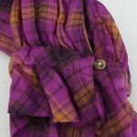 Democracy NEW NWT Long Sleeve Ruffle Neckband Plaid Button Down Shirt Purple S Photo 3