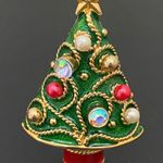 Vintage Unsigned Enamel Christmas Tree w/ 4pairs Of Earrings Holder Brooch Set Photo 1