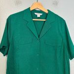 Athleta  Womens Echo Button Down Short‎ Sleeve Shirt Teal Green Medium Athleisure Photo 3
