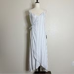 Lulus NWT  Adoring the Weekend White Blue Striped Wrap Midi Dress, Sz Medium Photo 1