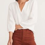 Marine layer  Jamie Banded Collar Top White Cotton Gauze Size Large Photo 3