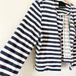Harlowe & Graham Open Cropped Cardigan Sweatshirt Material Navy & White Stripe L Blue Size L Photo 1