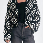 Elan  Kylee Macrame Crochet Cropped Cardigan in Black/White, S Photo 0