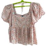 Old Navy Red Floral Smocked Square Neck Blouse Size 4X Peasant Photo 0