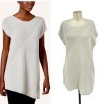 Eileen Fisher  Mixed Knit Tunic Sweater Top Bone‎ Gray Cream Size Small Photo 1