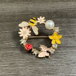 Colorful Enamel Pearl Bumblebee Butterfly Flower Brooch Pin Gold Photo 0
