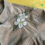 Forever 21 twenty one Velvet Cropped Jacket, Embroidered, Beaded, Tan, Cream, Green, Size S Photo 4