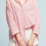 Holding Horses Anthropologie Holding Horse Oversize Button Down Blouse Red White Stripes M/L Photo 0
