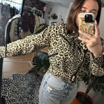 Vintage Leopard Cheetah Print Zip Long Sleeve Cropped Moto Jacket Black Photo 1