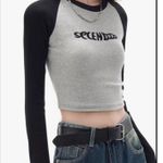 Y2K Style Raglan Long Sleeve Cropped Crew Neck Ribbed Black And Gray Shirt Top M Size M Photo 0