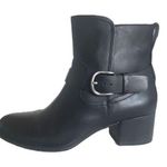 UGG  Atwood Black Buckle Strap Zip Moto Heel Boots Stacked Heel 9 (Light Scratch) Photo 0