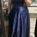 David's Bridal Navy Blue Satin Prom Dress Photo 0