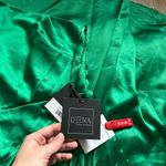 Mac Duggal IEENA FOR  Satin Puff Sleeve Gown In Emerald Green Photo 4