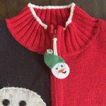 Tiara International VTG Tiara Size XL Red Christmas Zip Up Sweater Cardigan Snowmen PERFECT! Photo 2